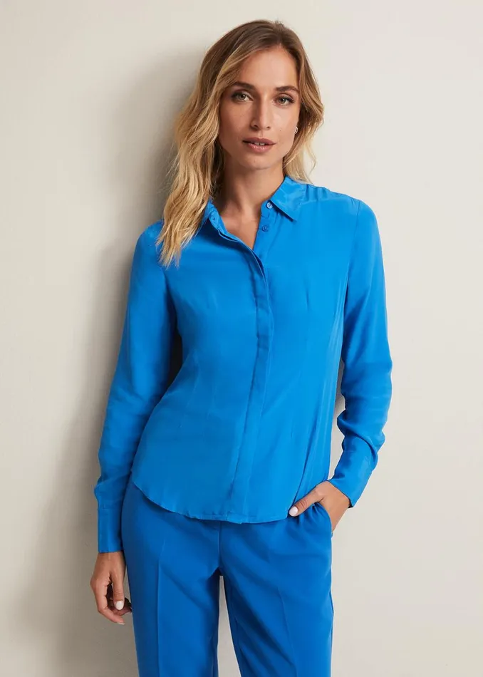 Women Phase Eight Shirts and Blouses Nadelina Luxe Plain Fitted Shirt Teal