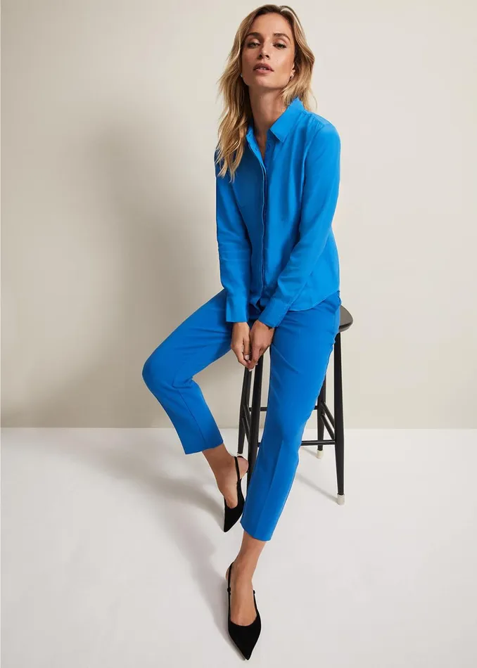 Women Phase Eight Shirts and Blouses Nadelina Luxe Plain Fitted Shirt Teal
