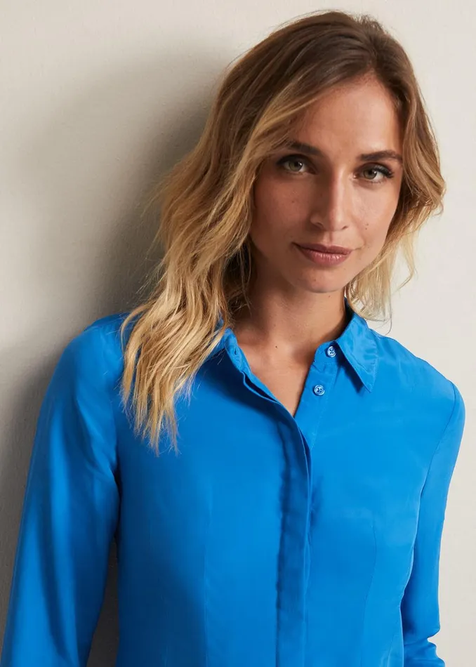 Women Phase Eight Shirts and Blouses Nadelina Luxe Plain Fitted Shirt Teal