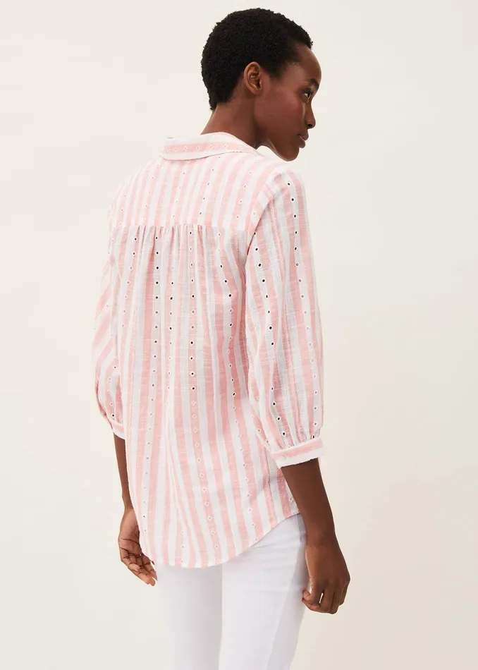 Women Phase Eight Shirts and Blouses Nanette Stripe Broderie Shirt Pinkwhite