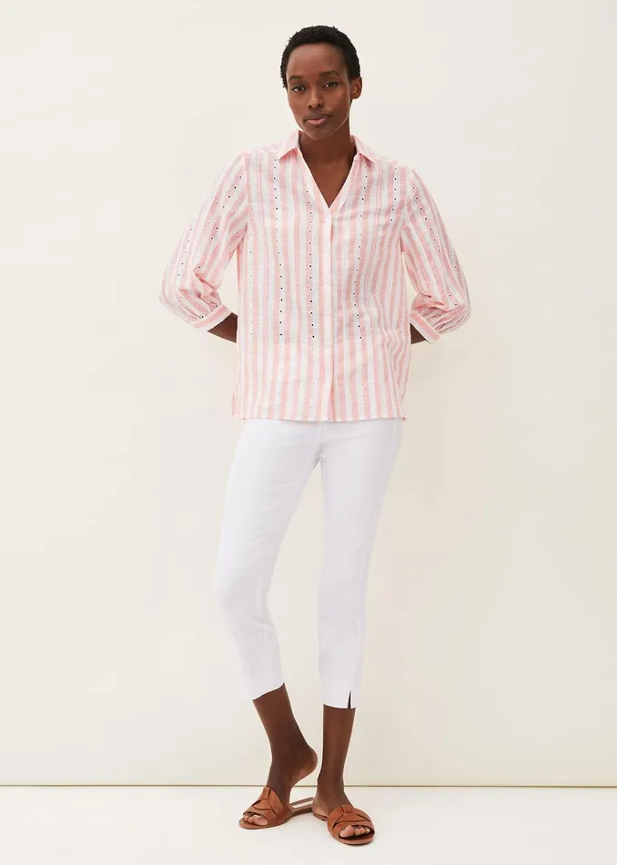 Women Phase Eight Shirts and Blouses Nanette Stripe Broderie Shirt Pinkwhite
