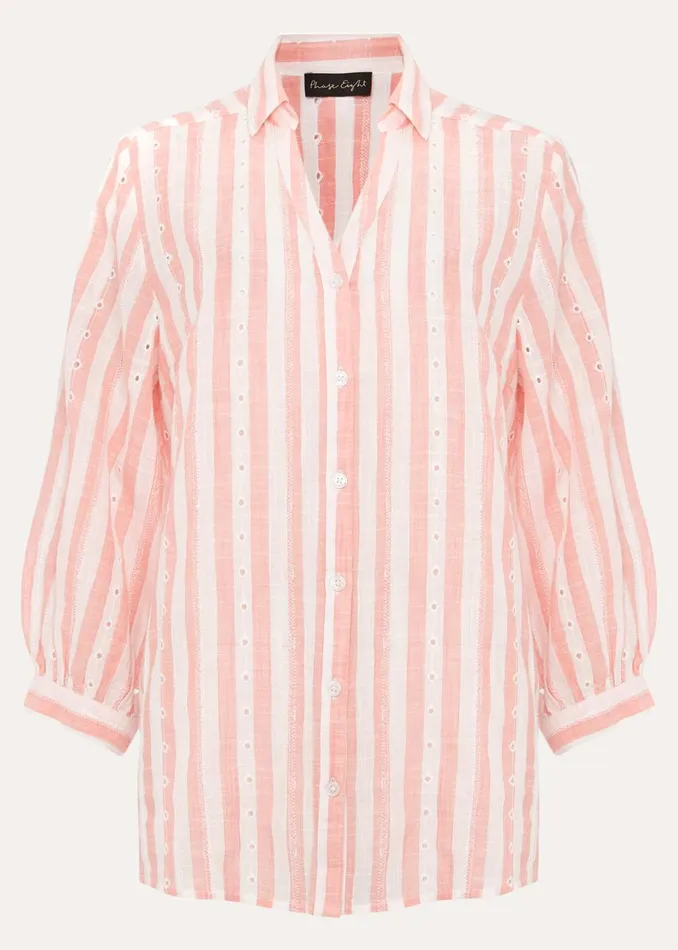 Women Phase Eight Shirts and Blouses Nanette Stripe Broderie Shirt Pinkwhite
