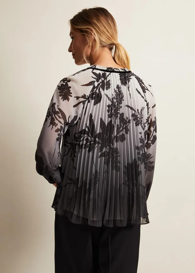 Women Phase Eight Shirts and Blouses Nayla Shadow Floral Pleat Top Grey