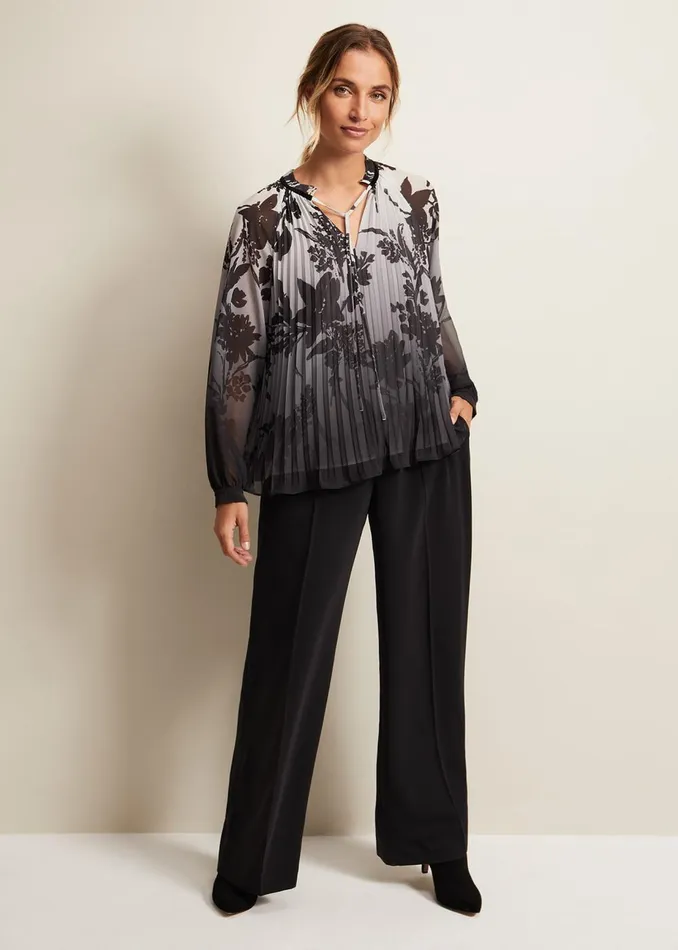 Women Phase Eight Shirts and Blouses Nayla Shadow Floral Pleat Top Grey