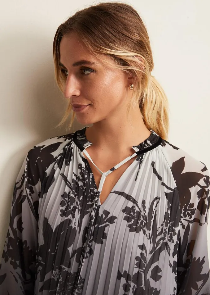 Women Phase Eight Shirts and Blouses Nayla Shadow Floral Pleat Top Grey