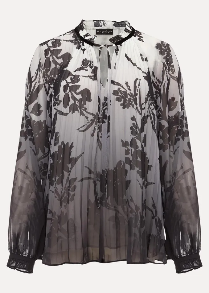 Women Phase Eight Shirts and Blouses Nayla Shadow Floral Pleat Top Grey