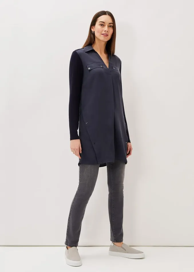 Women Phase Eight Shirts and Blouses Neave Button Tunic Navy