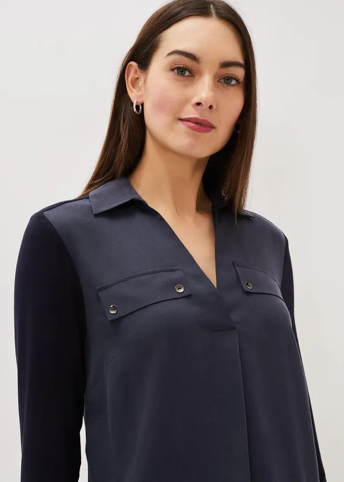 Women Phase Eight Shirts and Blouses Neave Button Tunic Navy