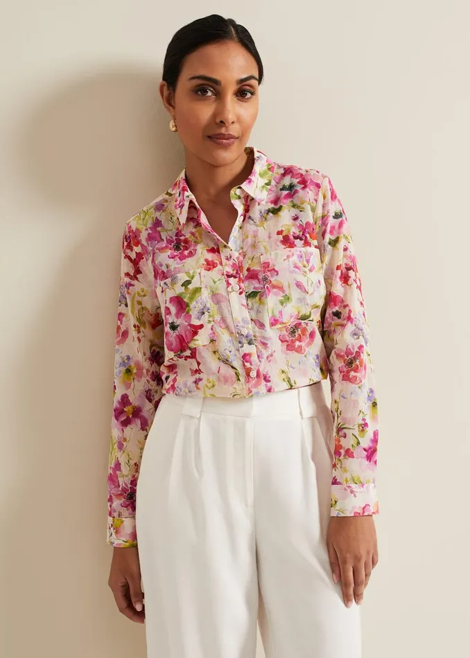 Women Phase Eight Shirts and Blouses Petite Maddelena Floral Print Shirt Multicoloured