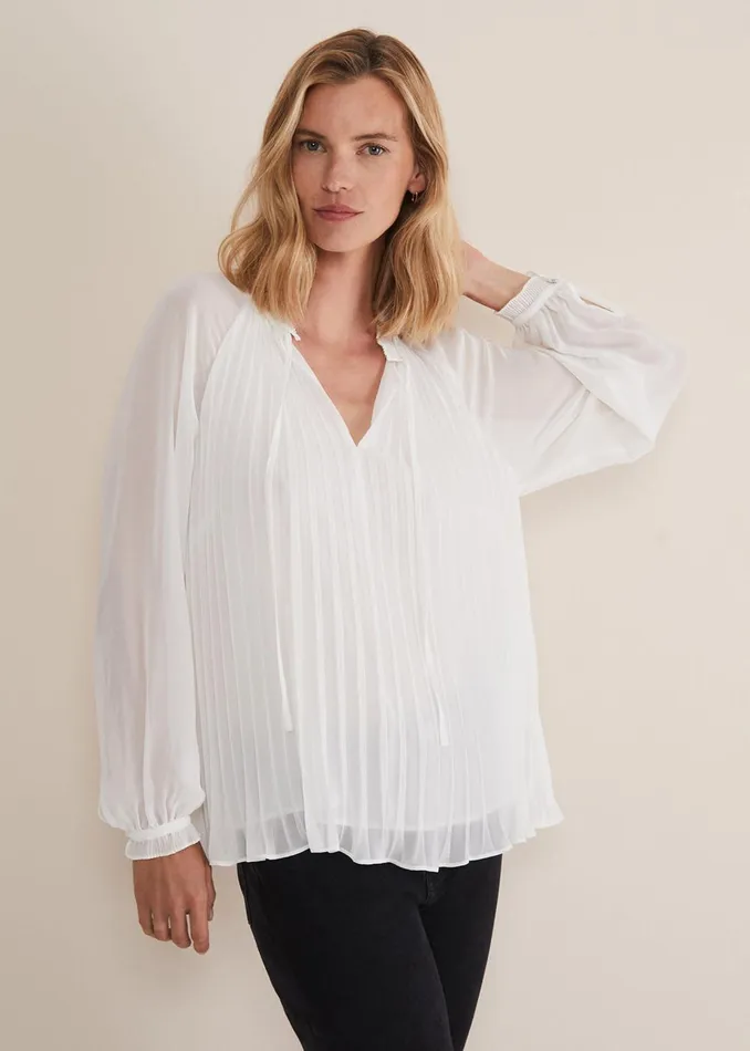 Women Phase Eight Shirts and Blouses Prairie Pleated Blouse Ivory