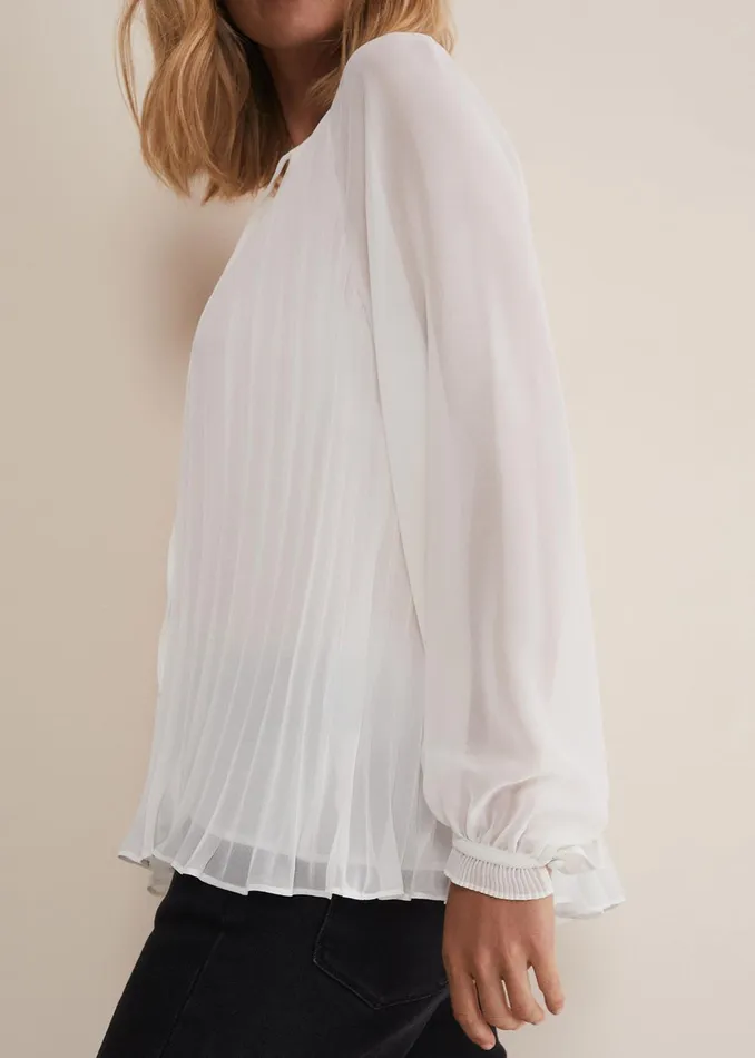 Women Phase Eight Shirts and Blouses Prairie Pleated Blouse Ivory