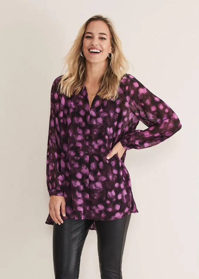 Women Phase Eight Shirts and Blouses Rhian Chiffon Tunic Blouse Purple