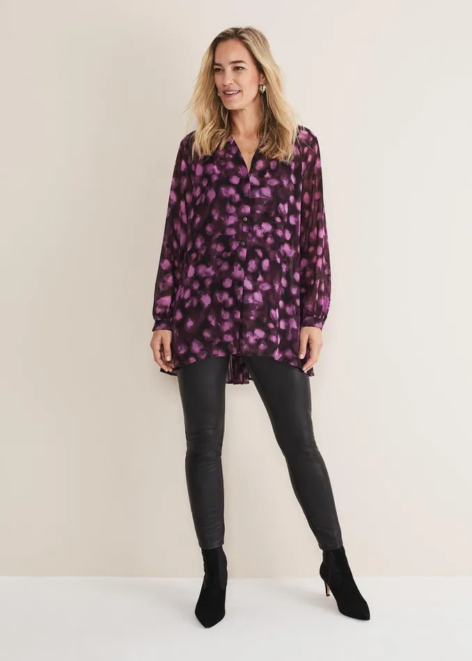 Women Phase Eight Shirts and Blouses Rhian Chiffon Tunic Blouse Purple