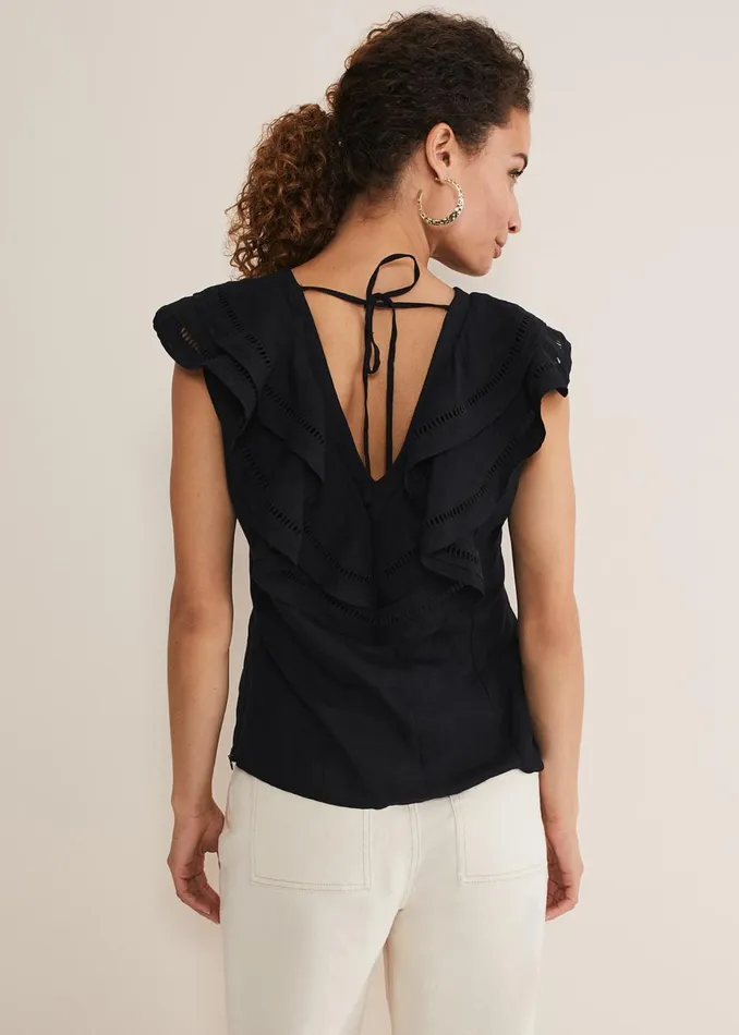 Women Phase Eight Shirts and Blouses Rosey Linen Ruffle Blouse Black
