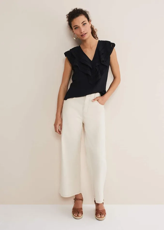 Women Phase Eight Shirts and Blouses Rosey Linen Ruffle Blouse Black