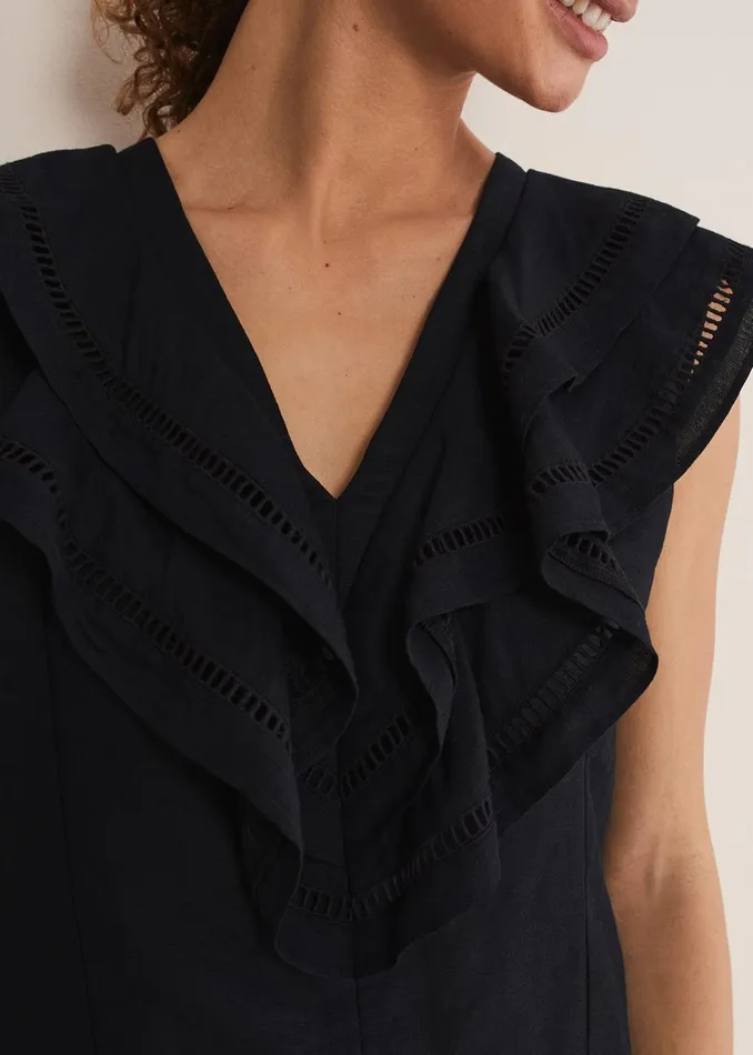 Women Phase Eight Shirts and Blouses Rosey Linen Ruffle Blouse Black