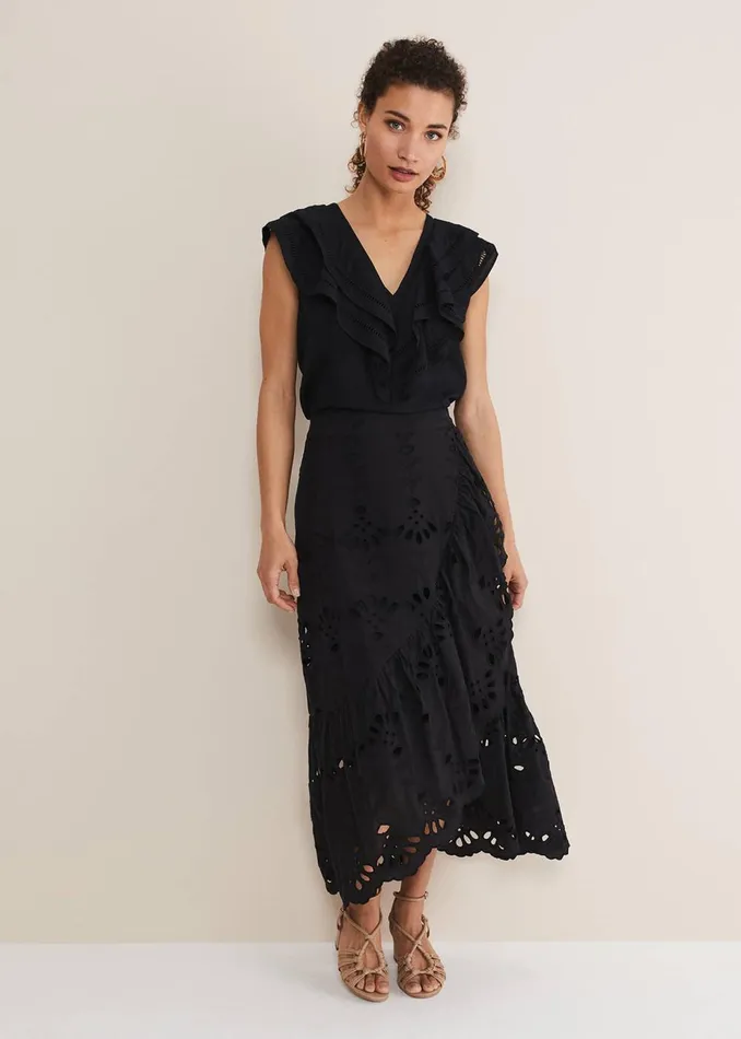 Women Phase Eight Shirts and Blouses Rosey Linen Ruffle Blouse Black