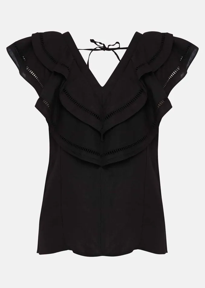 Women Phase Eight Shirts and Blouses Rosey Linen Ruffle Blouse Black