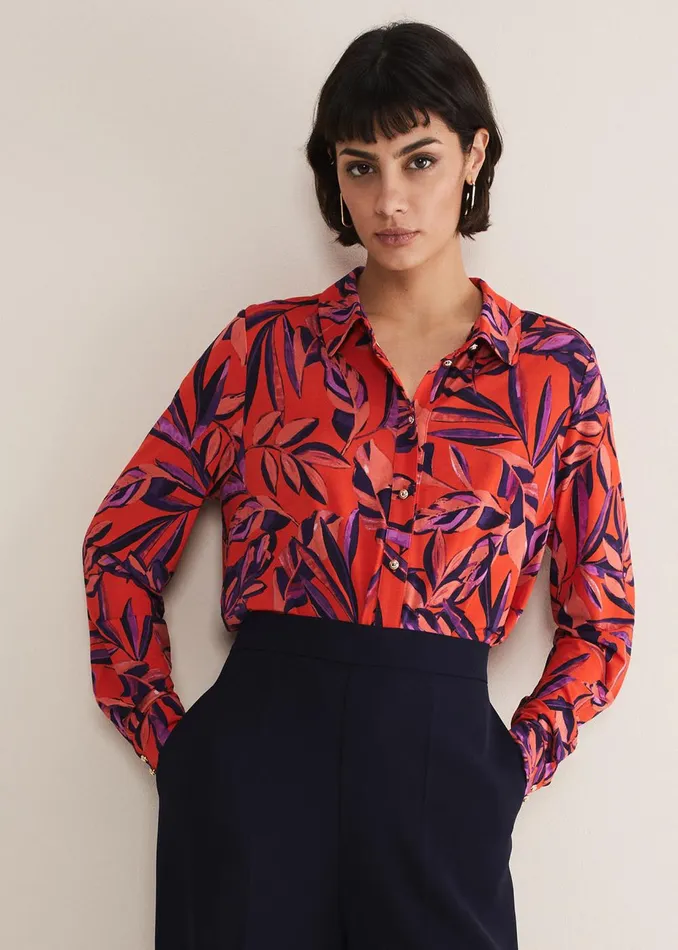 Women Phase Eight Shirts and Blouses Shareen Leaf Print Shirt Red