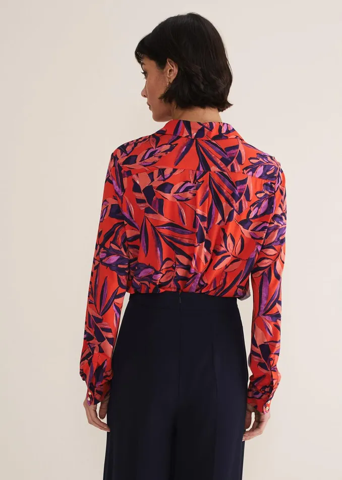 Women Phase Eight Shirts and Blouses Shareen Leaf Print Shirt Red