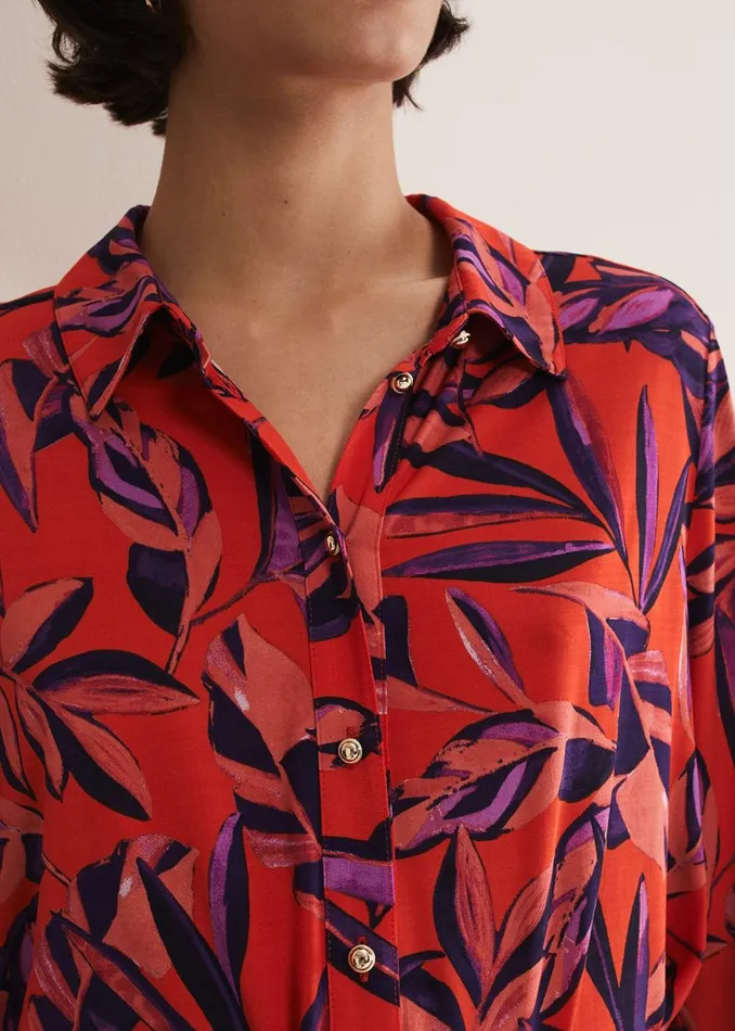 Women Phase Eight Shirts and Blouses Shareen Leaf Print Shirt Red
