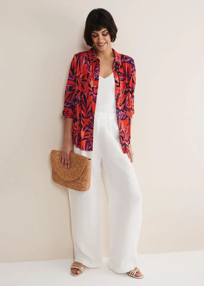Women Phase Eight Shirts and Blouses Shareen Leaf Print Shirt Red