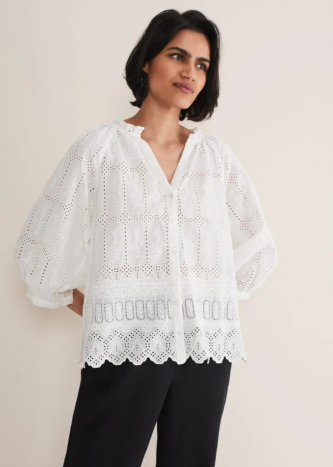 Women Phase Eight Shirts and Blouses Sierra Broderie Blouse White