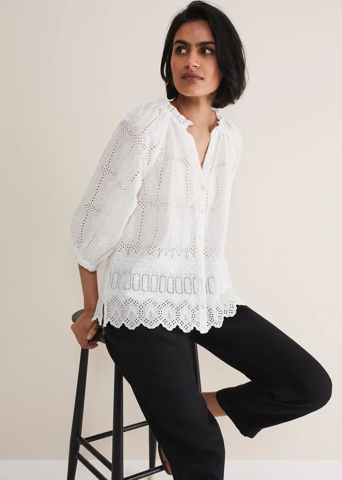 Women Phase Eight Shirts and Blouses Sierra Broderie Blouse White