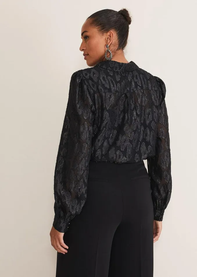 Women Phase Eight Shirts and Blouses Tate Leopard Jacquard Blouse Black