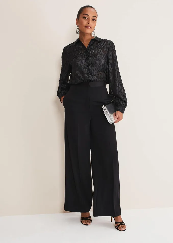 Women Phase Eight Shirts and Blouses Tate Leopard Jacquard Blouse Black
