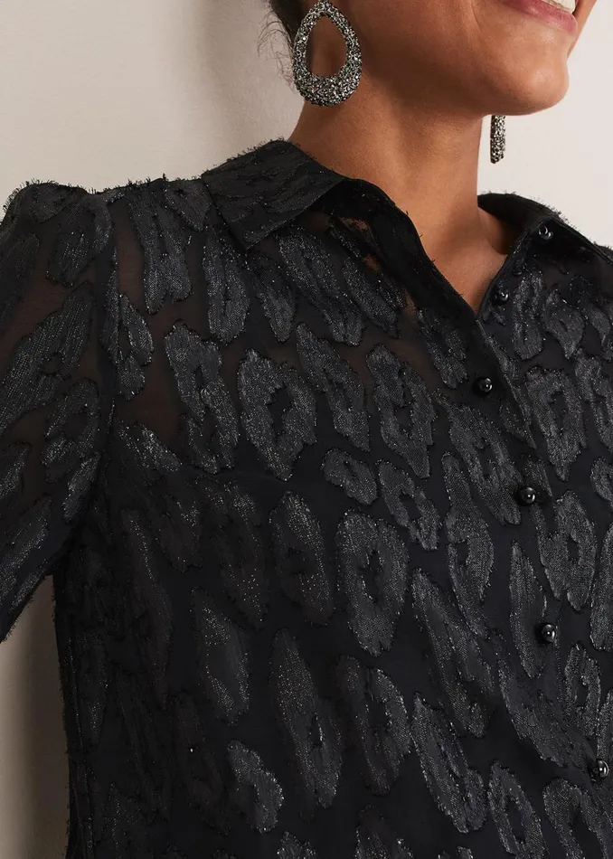 Women Phase Eight Shirts and Blouses Tate Leopard Jacquard Blouse Black