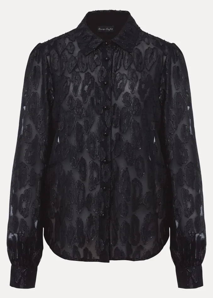 Women Phase Eight Shirts and Blouses Tate Leopard Jacquard Blouse Black