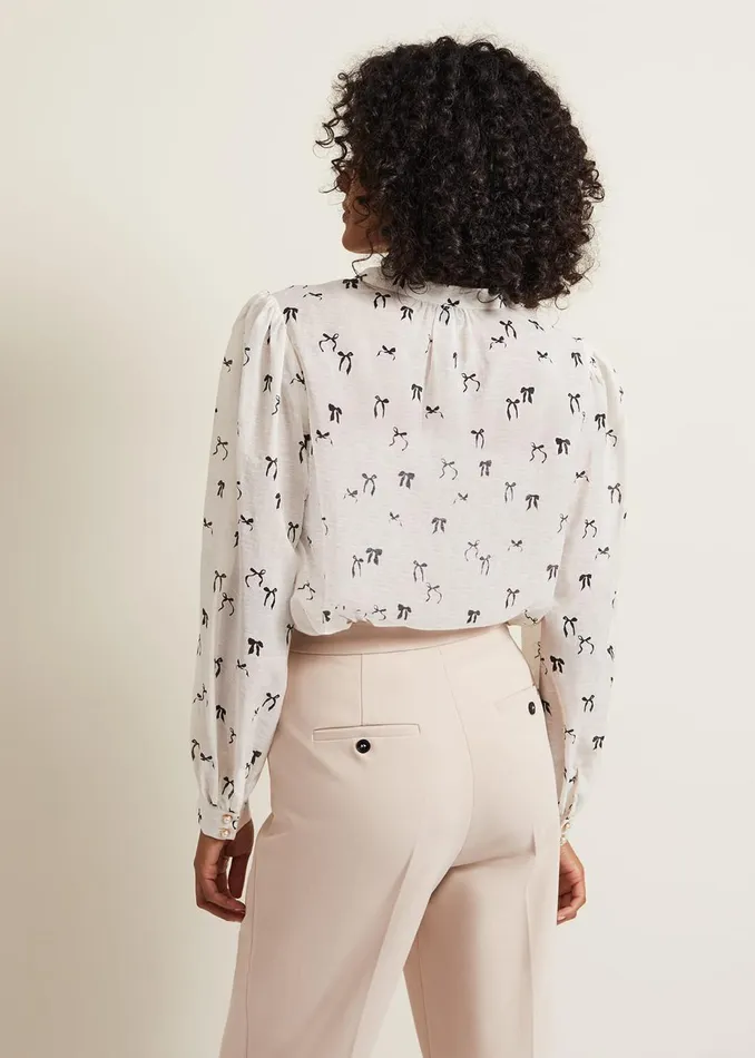 Women Phase Eight Shirts and Blouses Taytum Bow Print Blouse Ivory