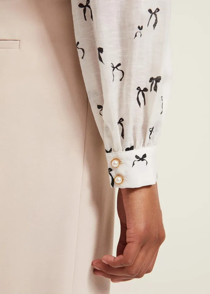 Women Phase Eight Shirts and Blouses Taytum Bow Print Blouse Ivory