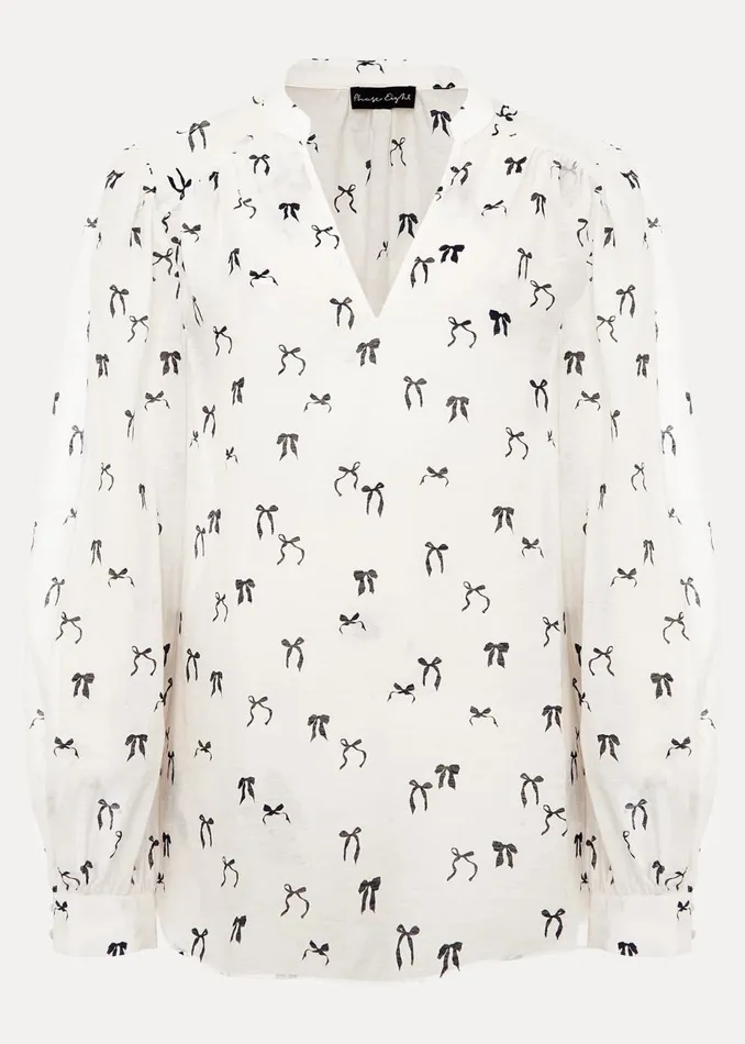 Women Phase Eight Shirts and Blouses Taytum Bow Print Blouse Ivory