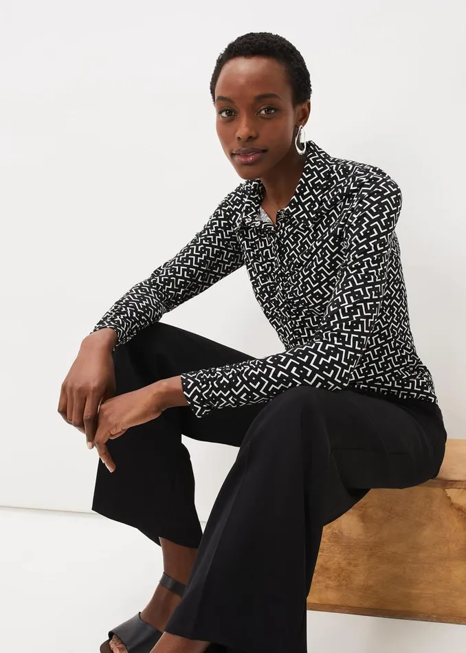 Women Phase Eight Shirts and Blouses Teigan Jersey Popper Front Shirt Blackivory
