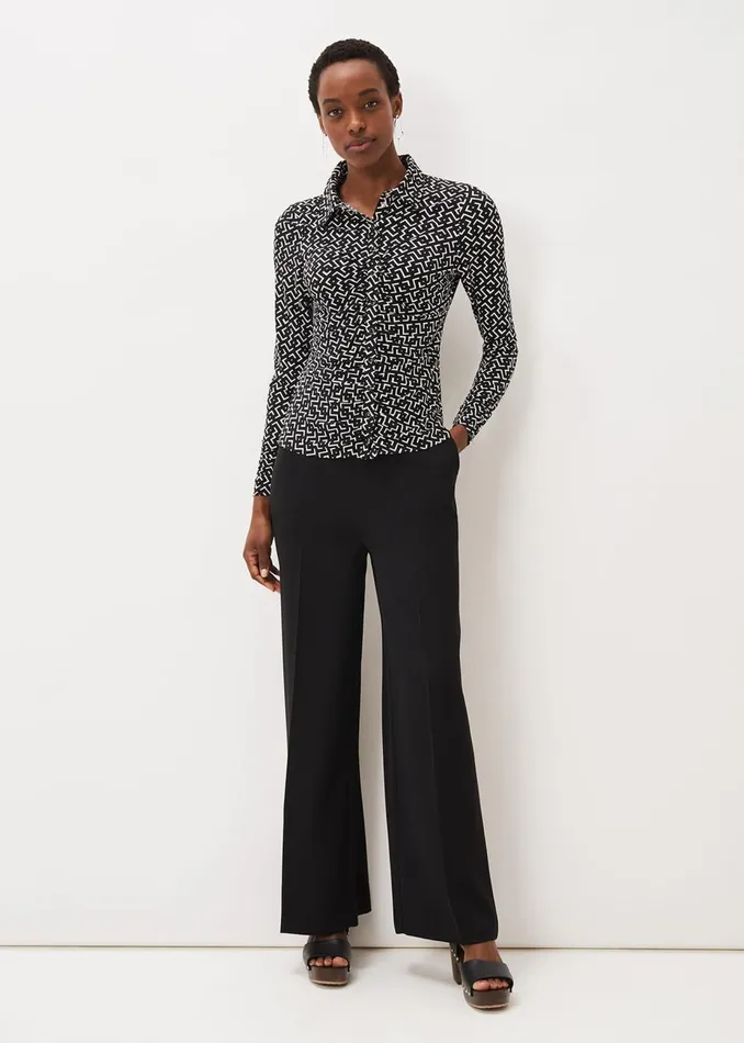Women Phase Eight Shirts and Blouses Teigan Jersey Popper Front Shirt Blackivory
