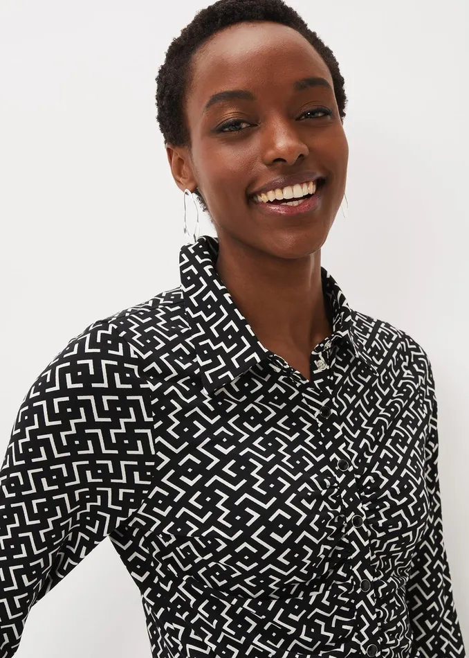 Women Phase Eight Shirts and Blouses Teigan Jersey Popper Front Shirt Blackivory