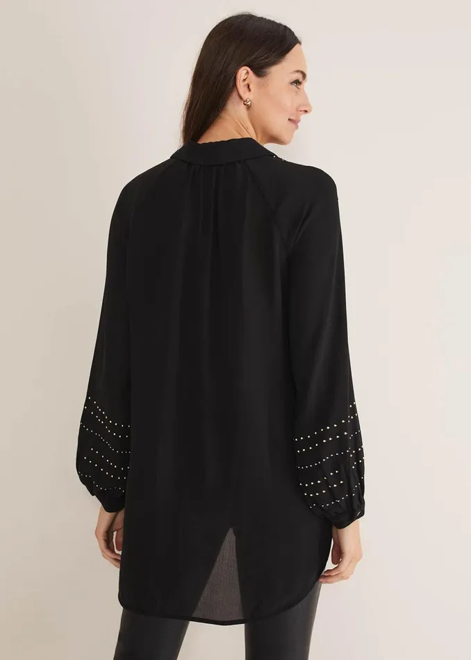 Women Phase Eight Shirts and Blouses Tullulah Heatfix Sleeve Tunic Blouse Black