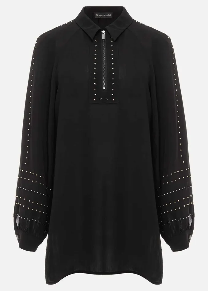 Women Phase Eight Shirts and Blouses Tullulah Heatfix Sleeve Tunic Blouse Black