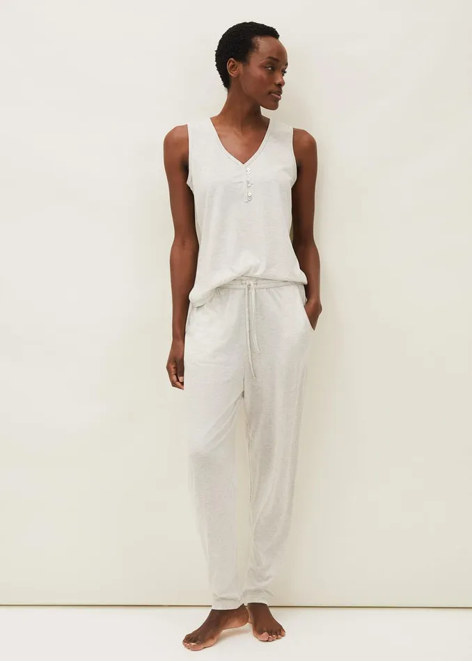Women Phase Eight Shirts and Blouses Vest Top And Trouser Pyjama Set Grey Marl