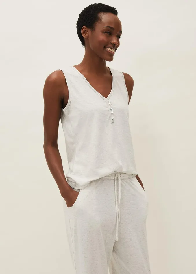Women Phase Eight Shirts and Blouses Vest Top And Trouser Pyjama Set Grey Marl