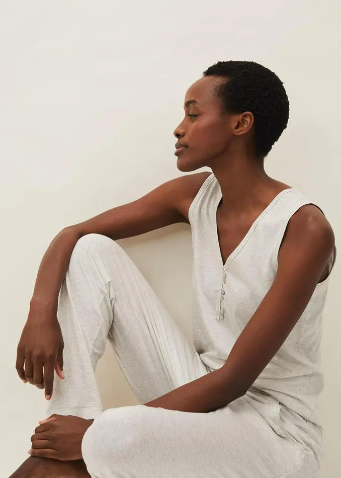 Women Phase Eight Shirts and Blouses Vest Top And Trouser Pyjama Set Grey Marl