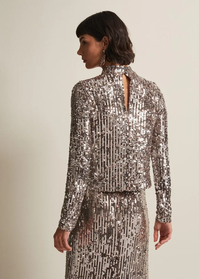 Women Phase Eight Shirts and Blouses Zaylee Sequin Top Silver