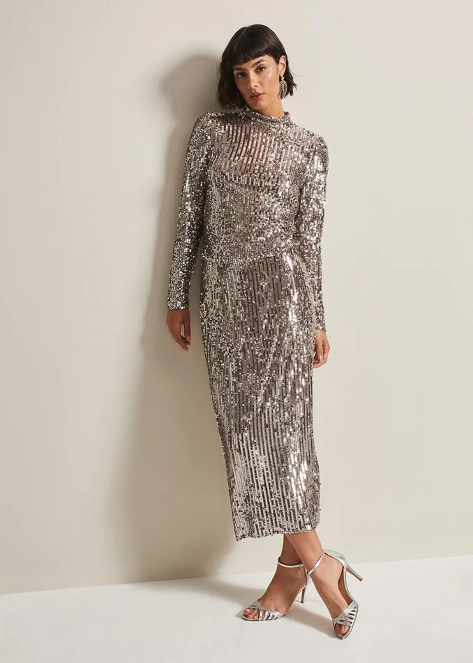 Women Phase Eight Shirts and Blouses Zaylee Sequin Top Silver
