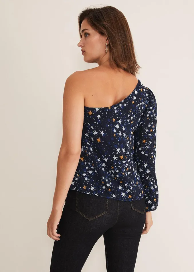 Women Phase Eight Shirts and Blouses Zeba Star One Shoulder Blouse Navy