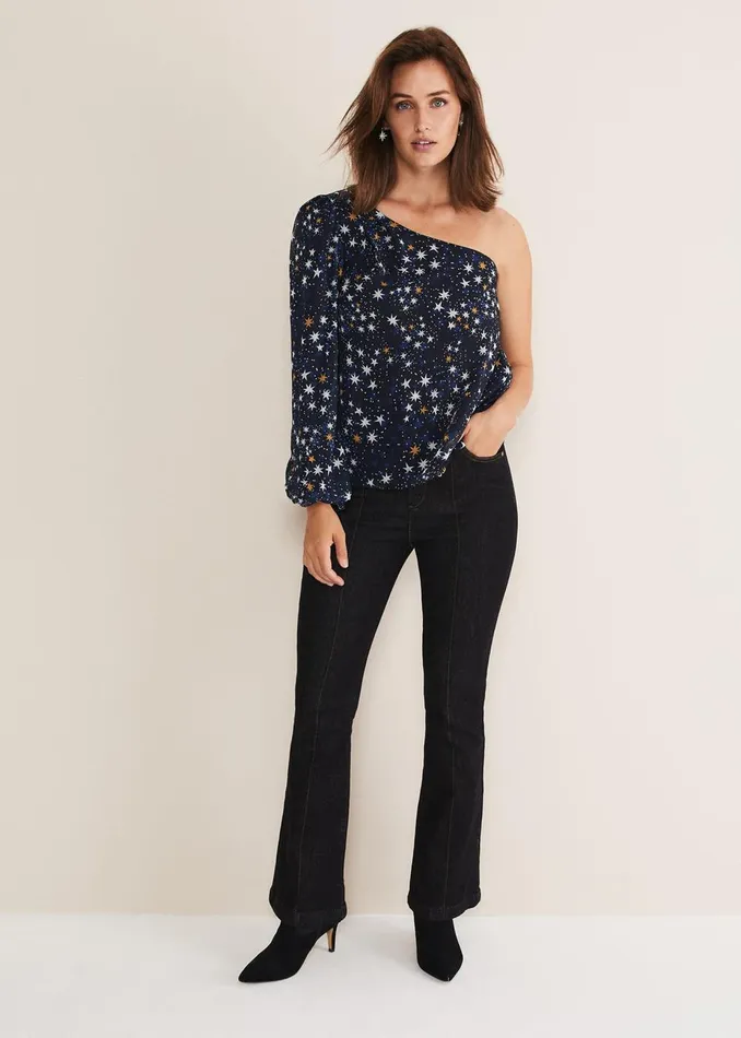 Women Phase Eight Shirts and Blouses Zeba Star One Shoulder Blouse Navy