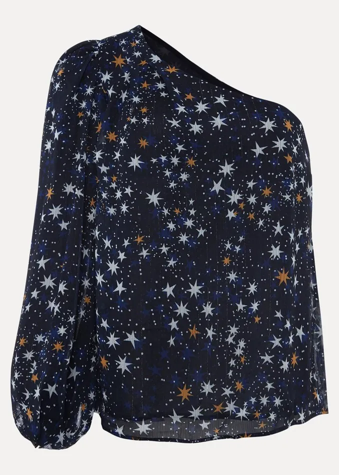 Women Phase Eight Shirts and Blouses Zeba Star One Shoulder Blouse Navy