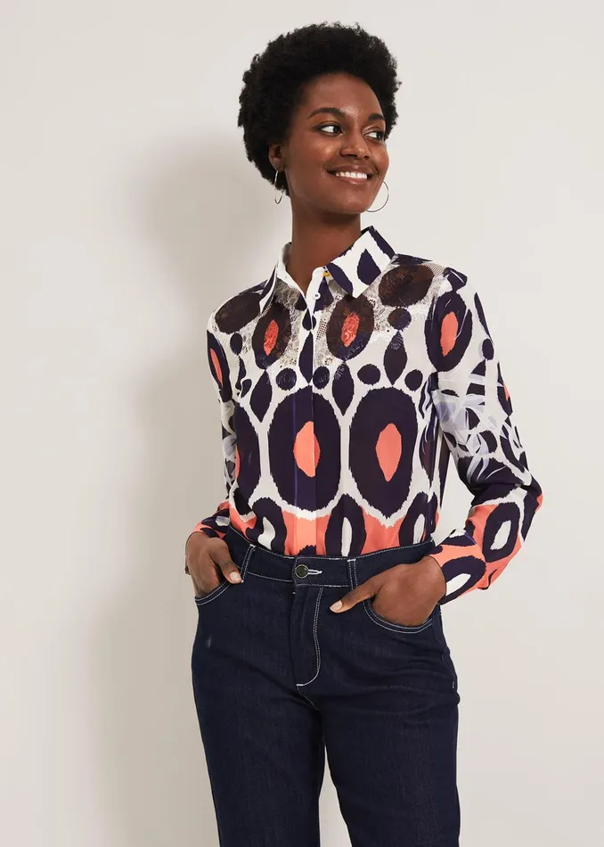 Women Phase Eight Shirts and Blouses Zuri Print Blouse Orangemulti