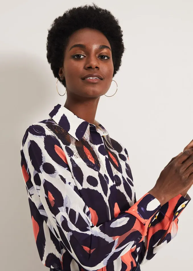 Women Phase Eight Shirts and Blouses Zuri Print Blouse Orangemulti